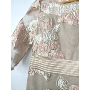 Midnight Velvet Dress 10 Pink Gold Floral Embroidered Sheath Formal Romantic thumbnail 2