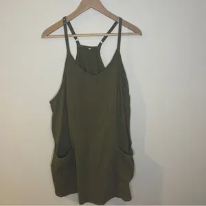 Romper Dress Shorts Women Large Green Adjustable Straps Pockets Summer Lined thumbnail 3