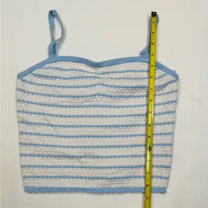 Freshman 1996 Tank Top Womens L Blue & White Striped Cropped Cami Stretch thumbnail 4