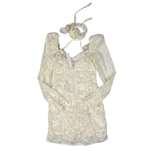 For Love & Lemons - Lace Rose Choker Long Sleeve Mini Dress in Ivory thumbnail 5