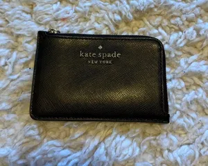 kate spade Black Zip Card Wallet with Gold Logo thumbnail 1