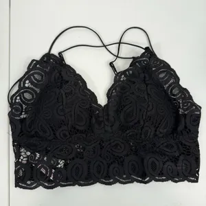 Victoria's Secret PINK L Large‎ Lace Bralette Bra Black Lace Strappy Smocked thumbnail 3