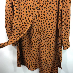 New Tie Front Button Down Shirtdress Animal Print Long Sleeve Mini thumbnail 16