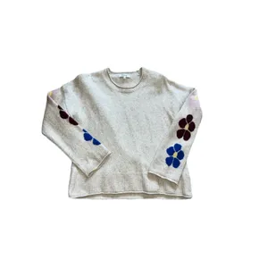 Madewell Belmore Floral-Sleeve Pullover Sweater Coziest Textured Yarn Small thumbnail 4