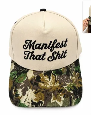 Cream Snapback Hat manifest Crown Camo Brim Embroidered new gift adult fun thumbnail 1