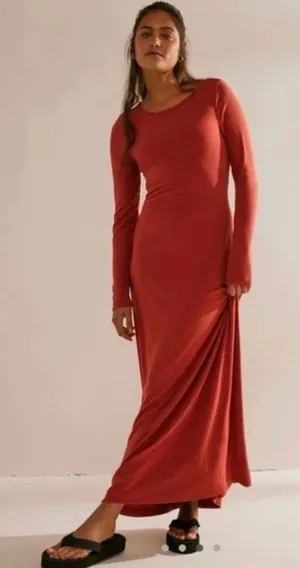 FREE PEOPLE FP Beach Aubre Open-Back Essential Maxi Dress Chili‎ Oil NWT Medium thumbnail 1