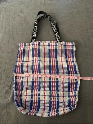 BAGGU Red, Blue & White Plaid Shoulder Tote thumbnail 4