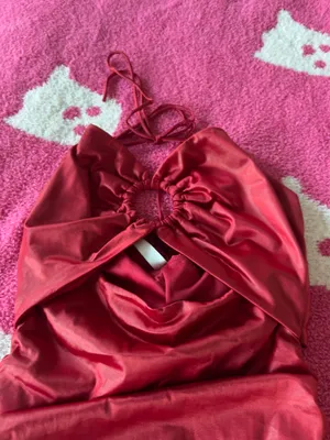 Lucy in the Sky Stunning red satin dress with a ruched design. Perfect for special occasions. thumbnail 5