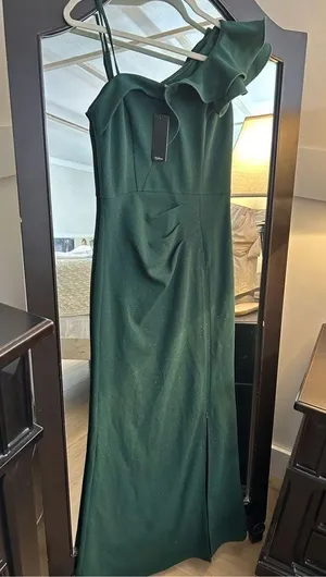 NEW Ruffle 1 Shoulder Strap Ruched Formal Prom Maxi Dress Split Gown S thumbnail 6