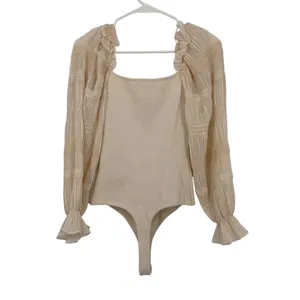 ASTR‎ The Label Bodysuit Womens Small Cream Excellent Pleated Sequin Sleeve thumbnail 6
