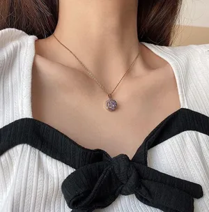 18K Gold Plated Purple Crystal Pendant Necklace for Women thumbnail 4