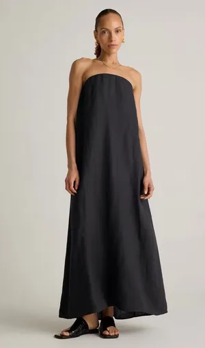 Quince 100% Linen Strapless Maxi Dress - Black thumbnail 1