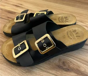 DNA Footwear Black Leather Platform Buckle Slide Sandals Gold Buckles Size 38 thumbnail 1