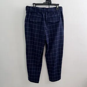 A New Day plaid Tapered crop Pants High Rise Size 14 Navy Blue Belted NEW thumbnail 5