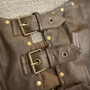 SisterParty Leather Cut Out Buckle Strapless Crop Top‎ Brown Medium NWT thumbnail 3
