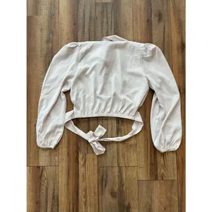 Milk & Honey Ivory Wrap Crop Blouse Puff Sleeve Size S Feminine Tie Waist thumbnail 3