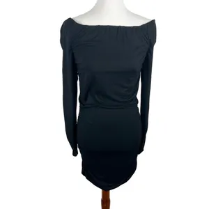 Omai Black Off the Shoulder Ruched Bodycon Mini Dress Size Large thumbnail 7