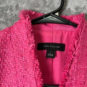 Ann Taylor Pink Tweed Open Front Blazer Office Career Boss Babe Soft Glam Size 2 thumbnail 5