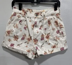 American Eagle Mom Short Womens 4 High Waist Cuffed Pleated Off White Floral thumbnail 1