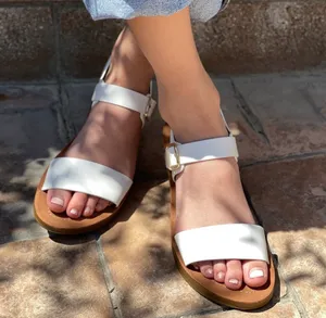 White Vegan Leather Ankle Strap Sandal Size 7 thumbnail 1