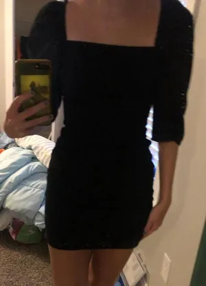 Black eyelet puff sleeve dress thumbnail 2