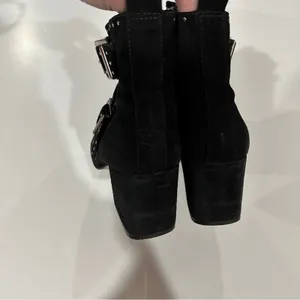 Rebecca Taylor Logan Black Suede Studded Buckle Heel Booties‎ Size 7 thumbnail 5
