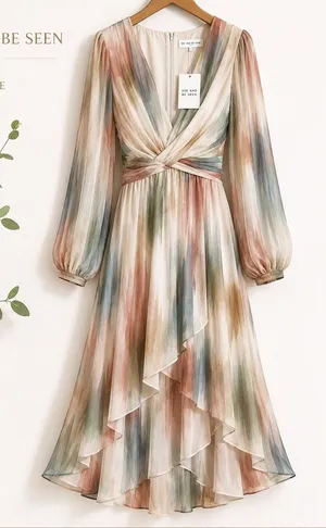 See and Be Seen Watercolor Maxi Midi Dress Flowy Long Sleeve NWT Large thumbnail 1