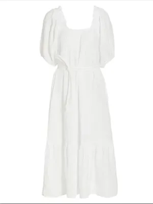 XiRENA Sofia Cotton Gauze Midi Dress White Size S Small Boho Puff Sleeve Ruffle thumbnail 4