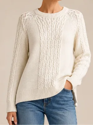Tuckernuck Ivory Cable-Knit fisherman wool Crew neck Sweater sz L thumbnail 1