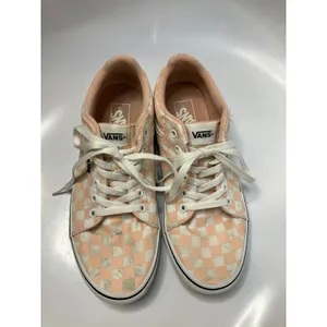 Vans peach &‎ white checkered sneakers women's size 10 skateboard punk trendy thumbnail 2