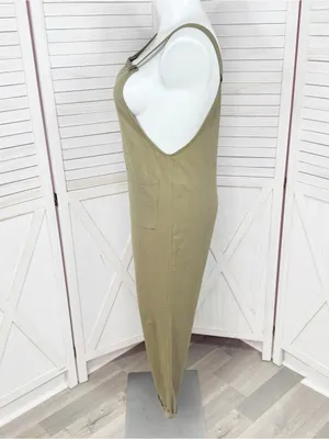 Emery‎ Rose Cotton Front Pocket Cuffed Overalls Jumpsuit Olive Green Large thumbnail 2