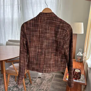 90s Vintage Carole Little Silk Tweed Mock Neck Crop Jacket Brown Petite Small thumbnail 3