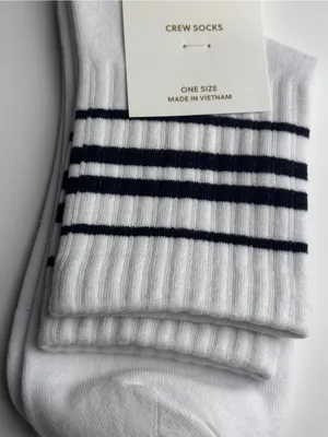 J.Crew White Preppy Style Crew Socks with Stripes thumbnail 2