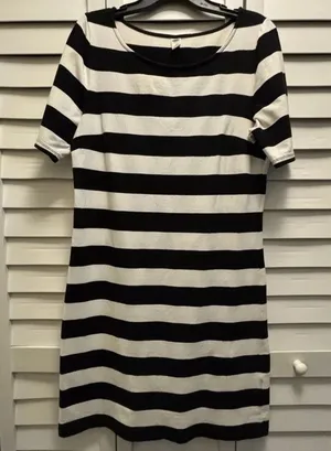 Old Navy Dress Large Black White Stripe Nautical French Coastal Grandma Chic Y2K thumbnail 1