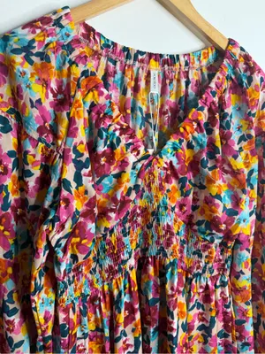 Boho Floral Dress Long Sleeve‎ Babydoll Smocked Large Whimsigoth Cottagecore thumbnail 9