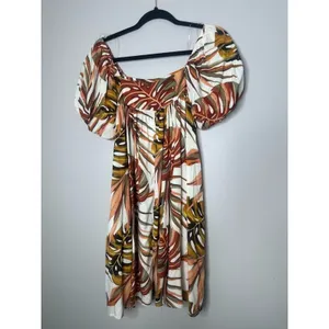 Hayden Los Angeles Puff Sleeve Mini Dress Small Botanical‎ Tropical Flowy Floral thumbnail 6