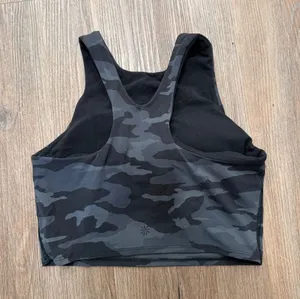 Athleta Conscious Crop Top Camo High Neck Sports Bra Tank Grey‎ Black Small 3661 thumbnail 1