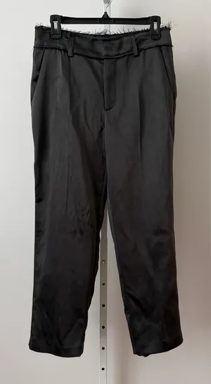 Zara‎ S Black Satin Frayed Waist Tapered Ankle Pants Preppy Classic Minimalist thumbnail 1