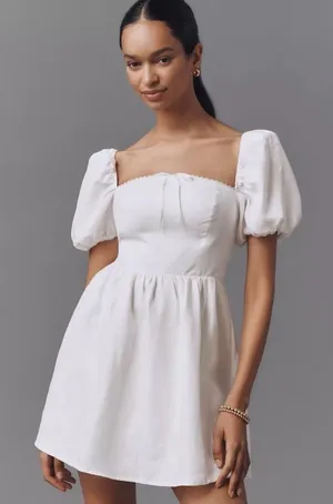Reformation Malvina Linen Dress in White 6 thumbnail 1