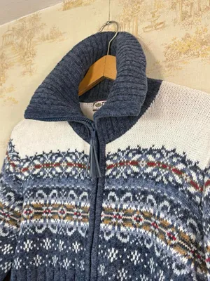Vintage Y2K Tiara International Nordic Fair Isle Zip Up Cardigan Sweater M thumbnail 3