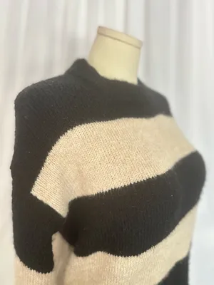 Magaschoni Striped Sweater Black Beige Alpaca Blend Cozy Soft Size M (1271) thumbnail 8