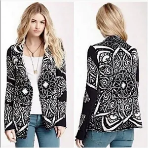Free People Smitten Kitten Cardigan Women Small Black Mandala Boho Knit Sweater thumbnail 2