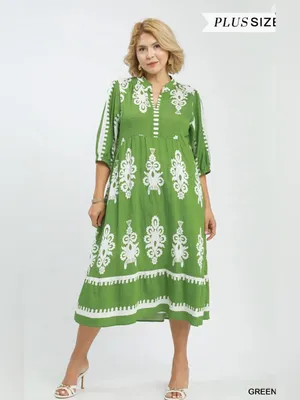 New! Umgee Plus Size Green Cream Abstract Midi Dress Size 2X thumbnail 2