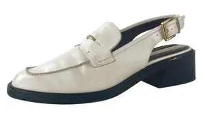 Franco Sarto Giada Cream White Leather Slingback Buckle Loafer Heels Shoes Sz 9M thumbnail 1