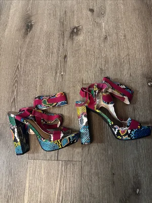 Women's Fuchsia Multicolor Snake-Print Platform Sandals 9 W thumbnail 6