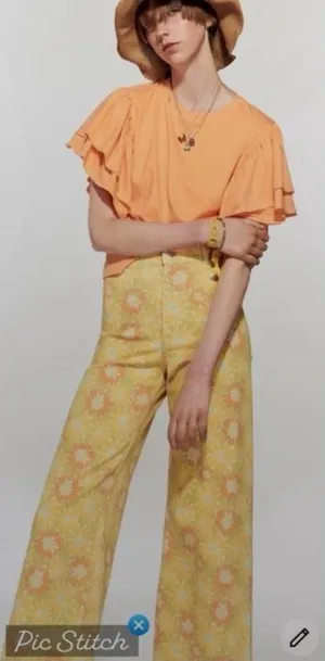 Zara Yellow Floral Wide Leg Jeans The Marine Straight size 6 floral yellow Y2K thumbnail 1