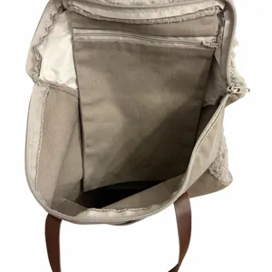 UGG Soft Fluffy Gray Sherpa Bag/Brown Handles NWOT thumbnail 4