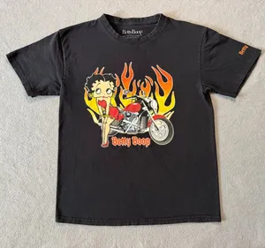 Betty Boop Wild Ride T-Shirt Women’s Medium Black Motorcycle Flames Tee thumbnail 1