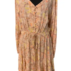 Cozy Co Boho Peach Long Sleeve Mini Dress Pockets Large Prairie Soft Girl Flowy‎ thumbnail 4
