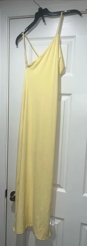 SHEIN Pale Yellow One-Shoulder Slip Midi Dress thumbnail 1